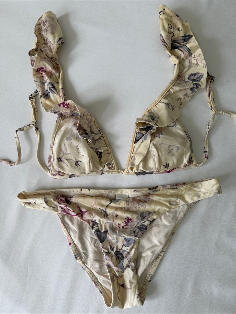 Zimmermann Cream Floral Ruffle Bikini 4-6